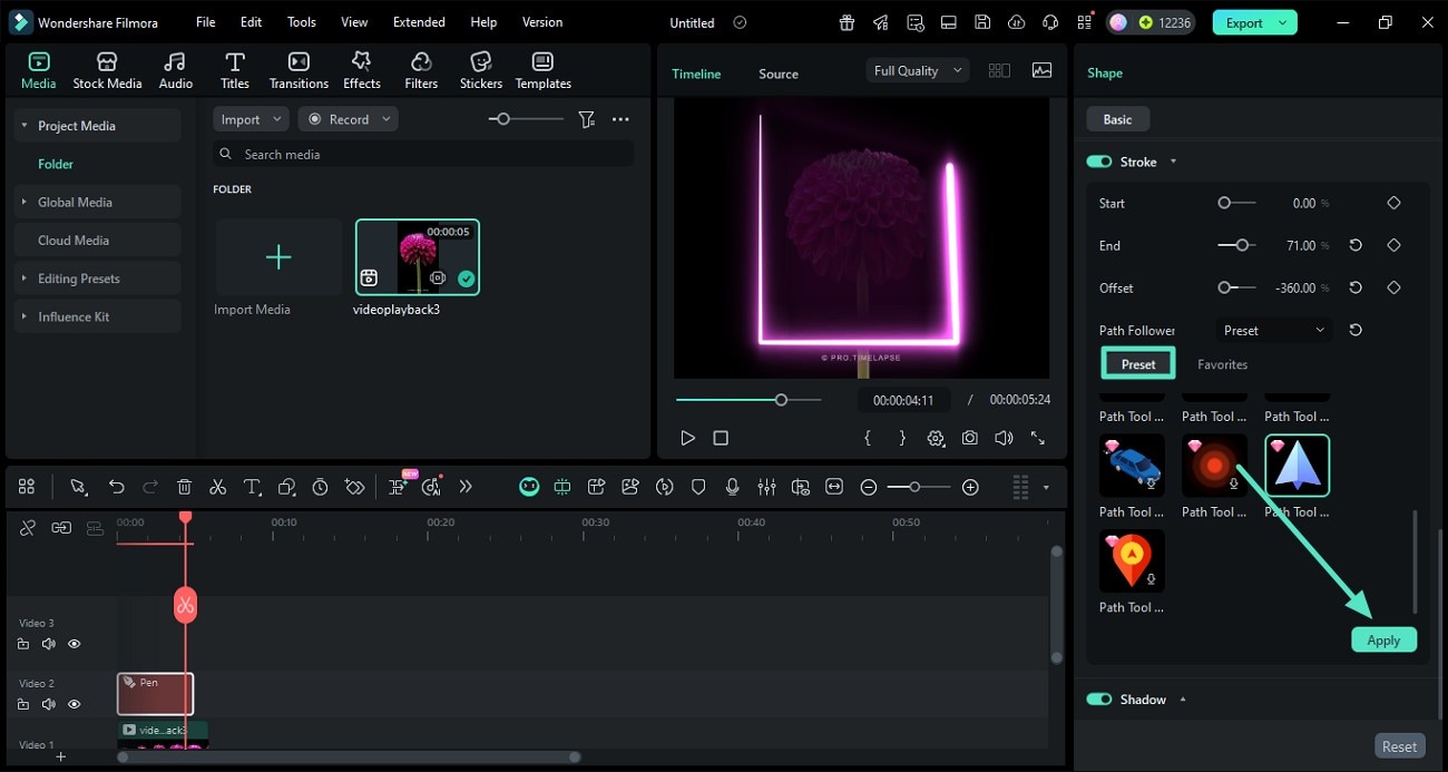 Pfadfolger auf Strich anwenden