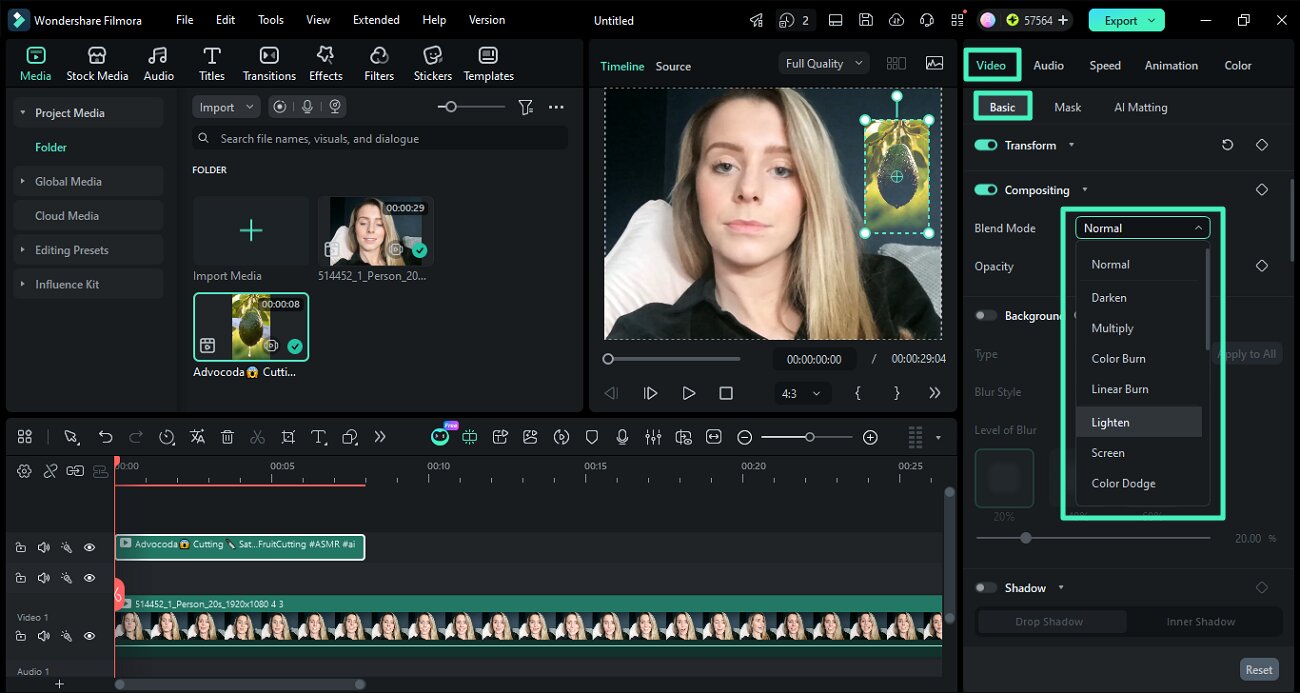 change blend mode and adjust opacity