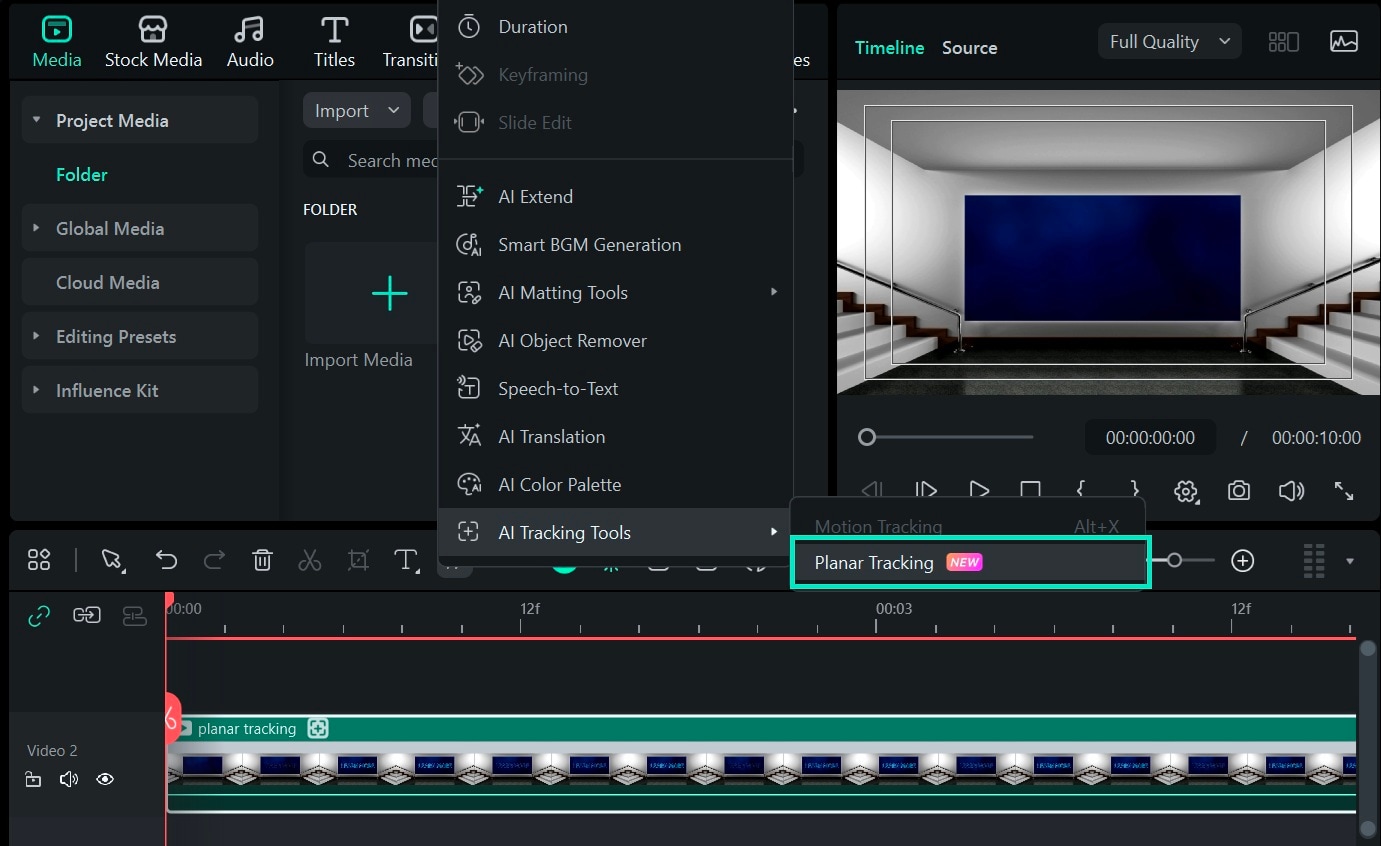 locate planar tracking from toolbar