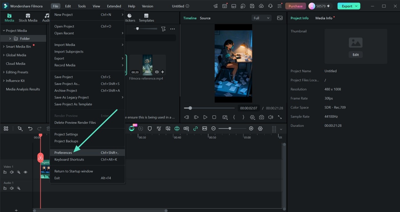 Select Filmora Preferences