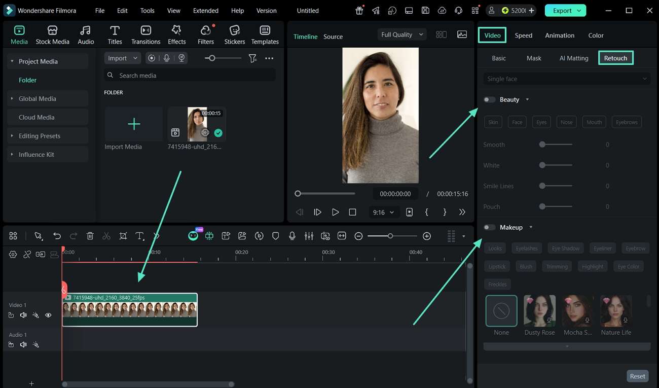 open retouch section filmora