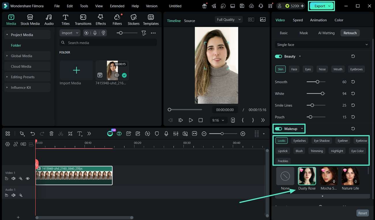 apply makeup and export