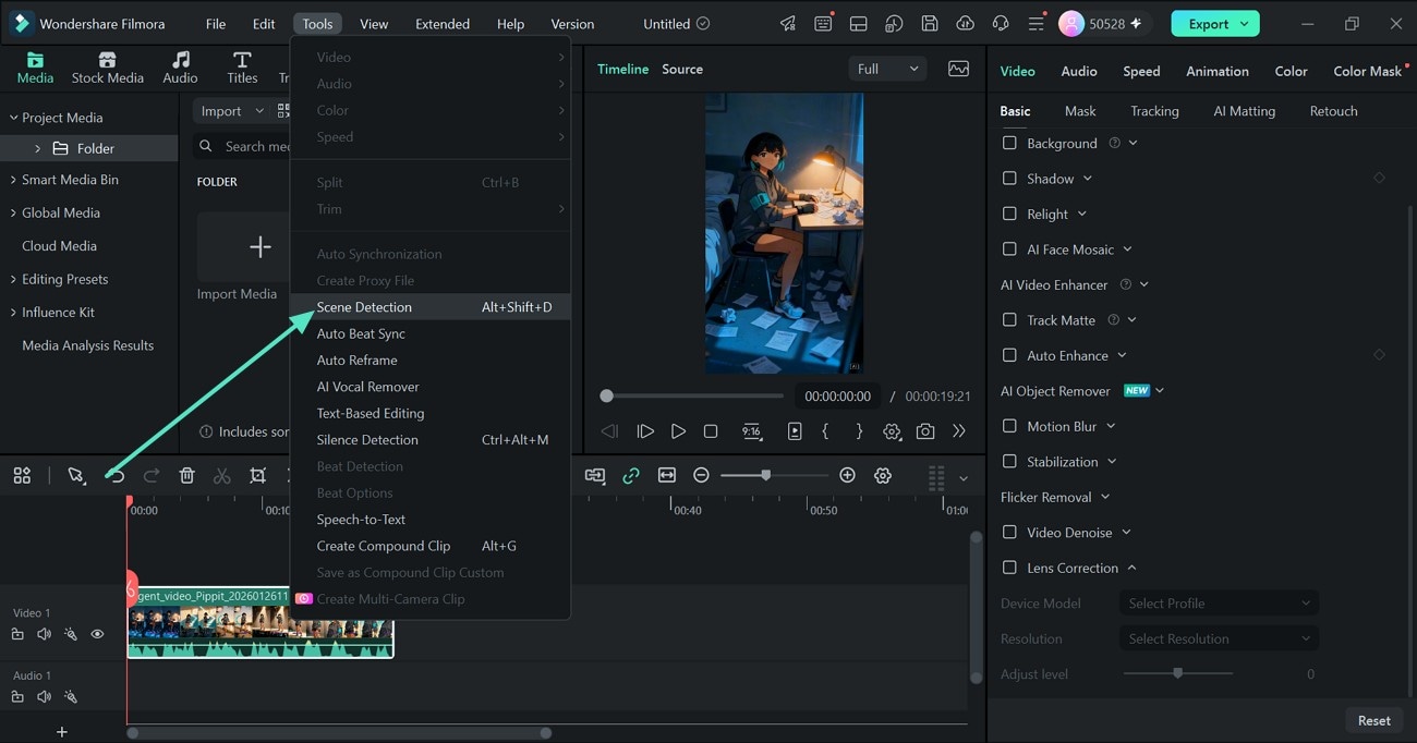 Choose the Scene Detection option