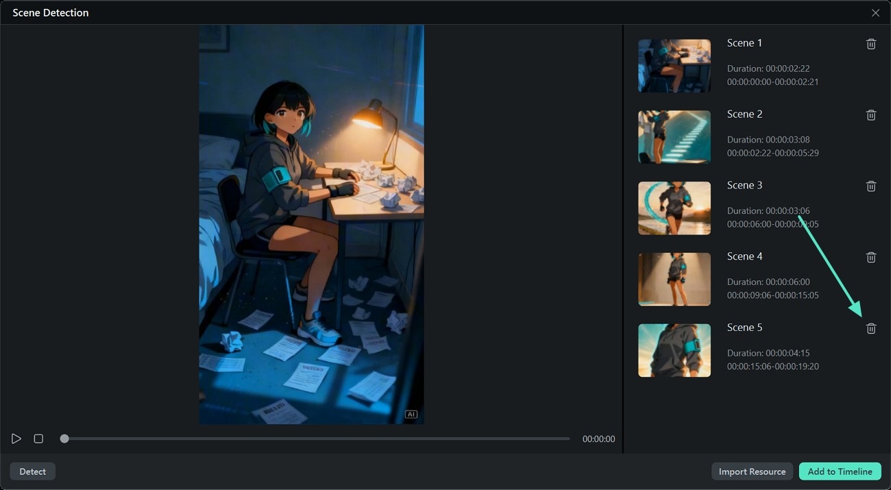 Delete a scene segment