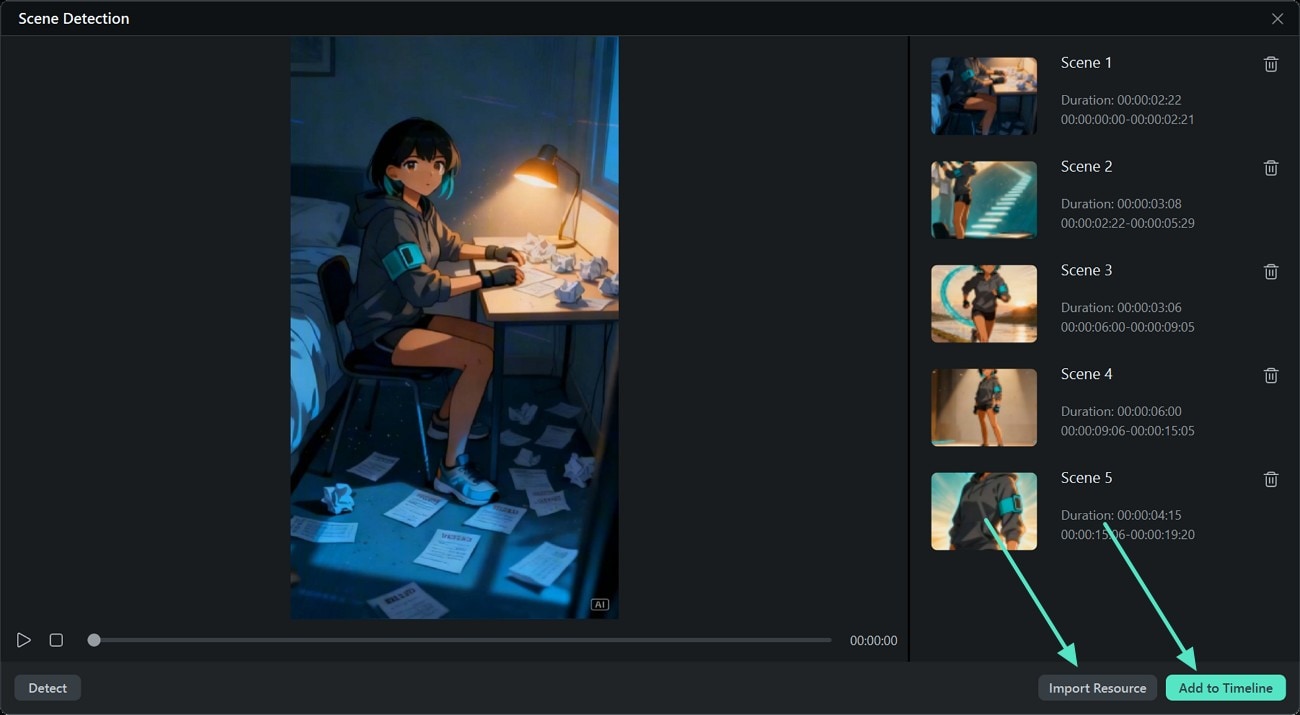 Add scenes to the timeline or import them