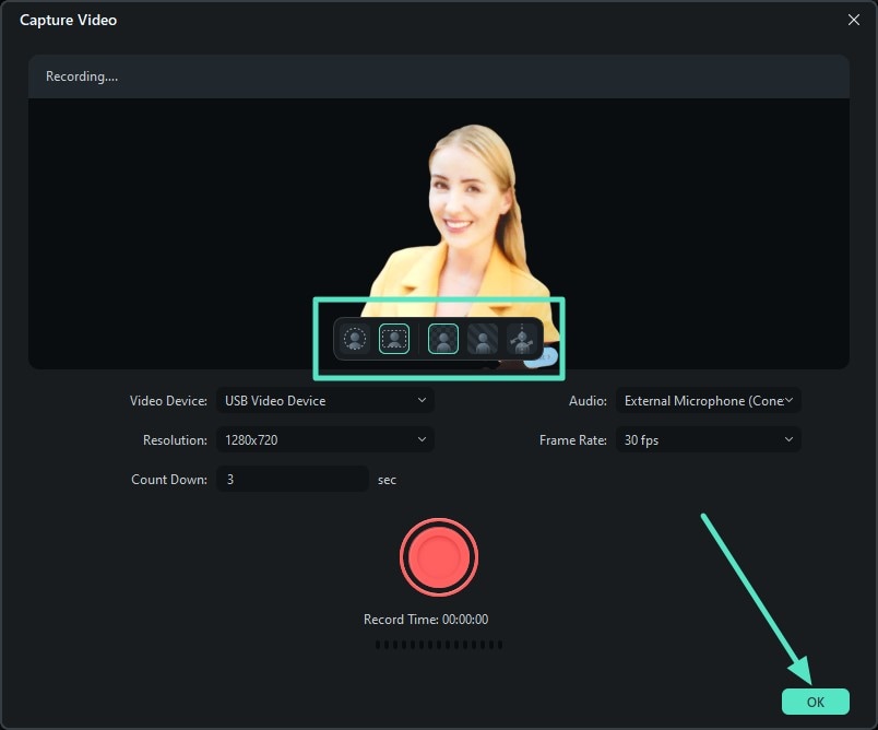 click the start button for webcam recording