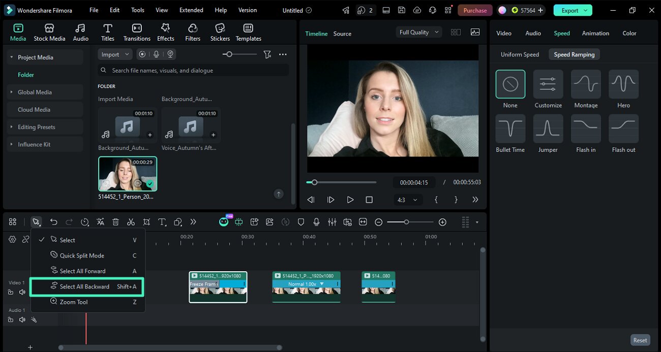 selecting all clips backward