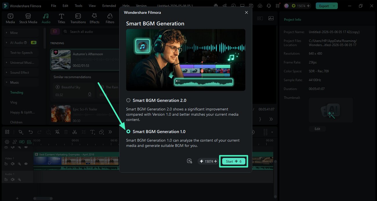 select smart bgm generation 1.0