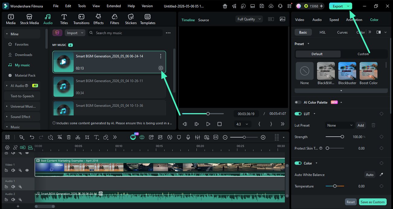 preview and export generated bgm
