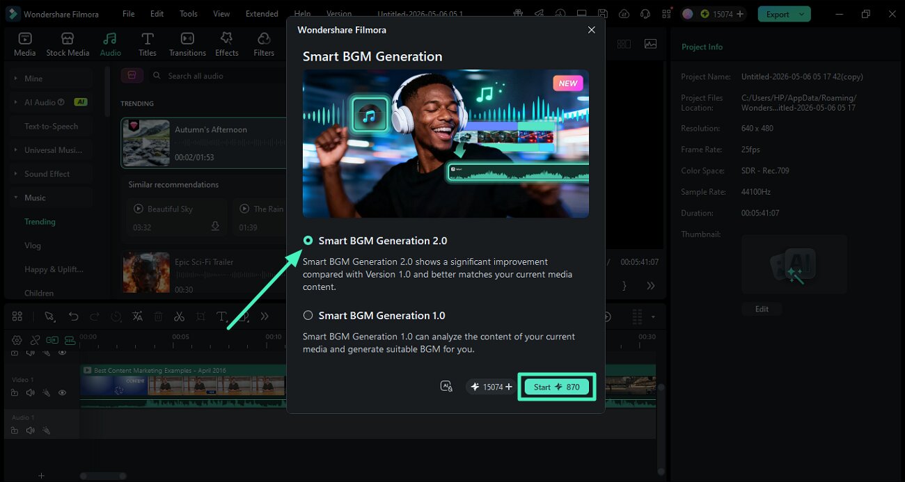 select smart bgm generation 2.0