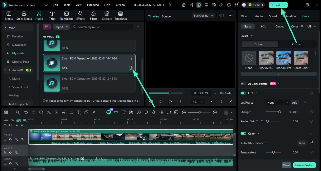 review and export bgm file