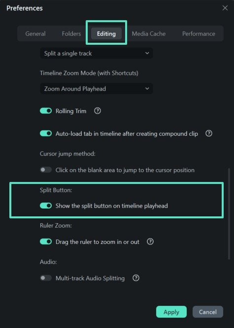 Set the split settings