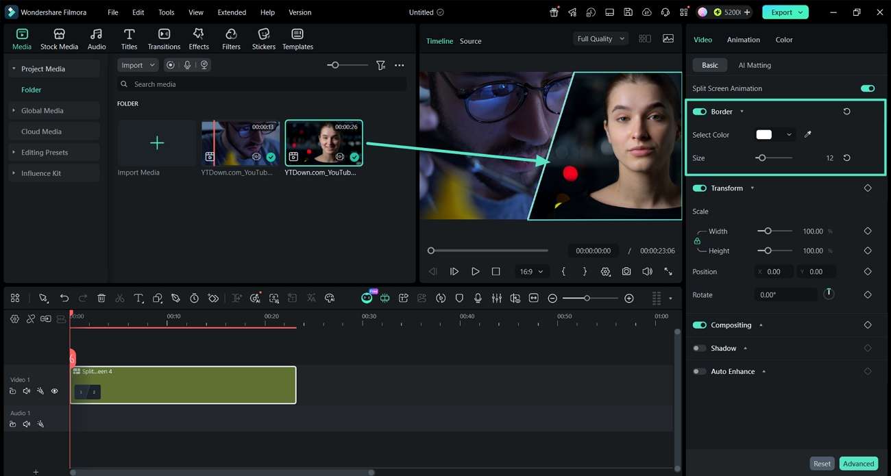 adjust border size split screen video