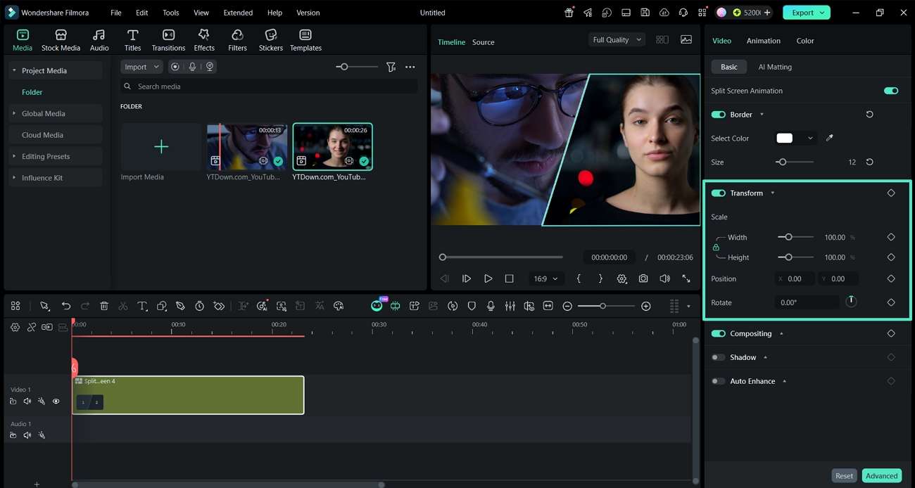 change split screen video width position