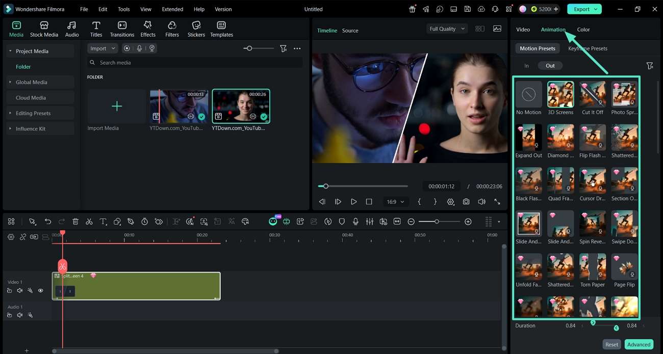 put animation templates split screen video