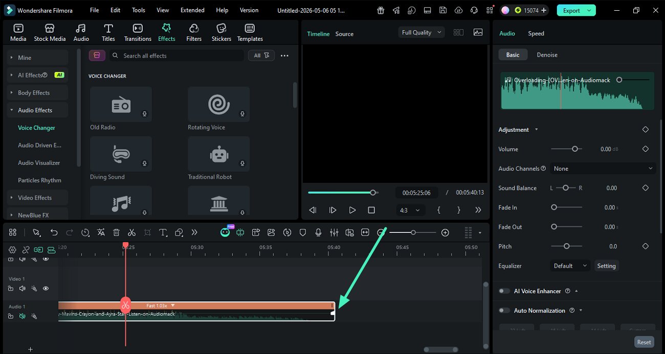 trim audio using timeline edges