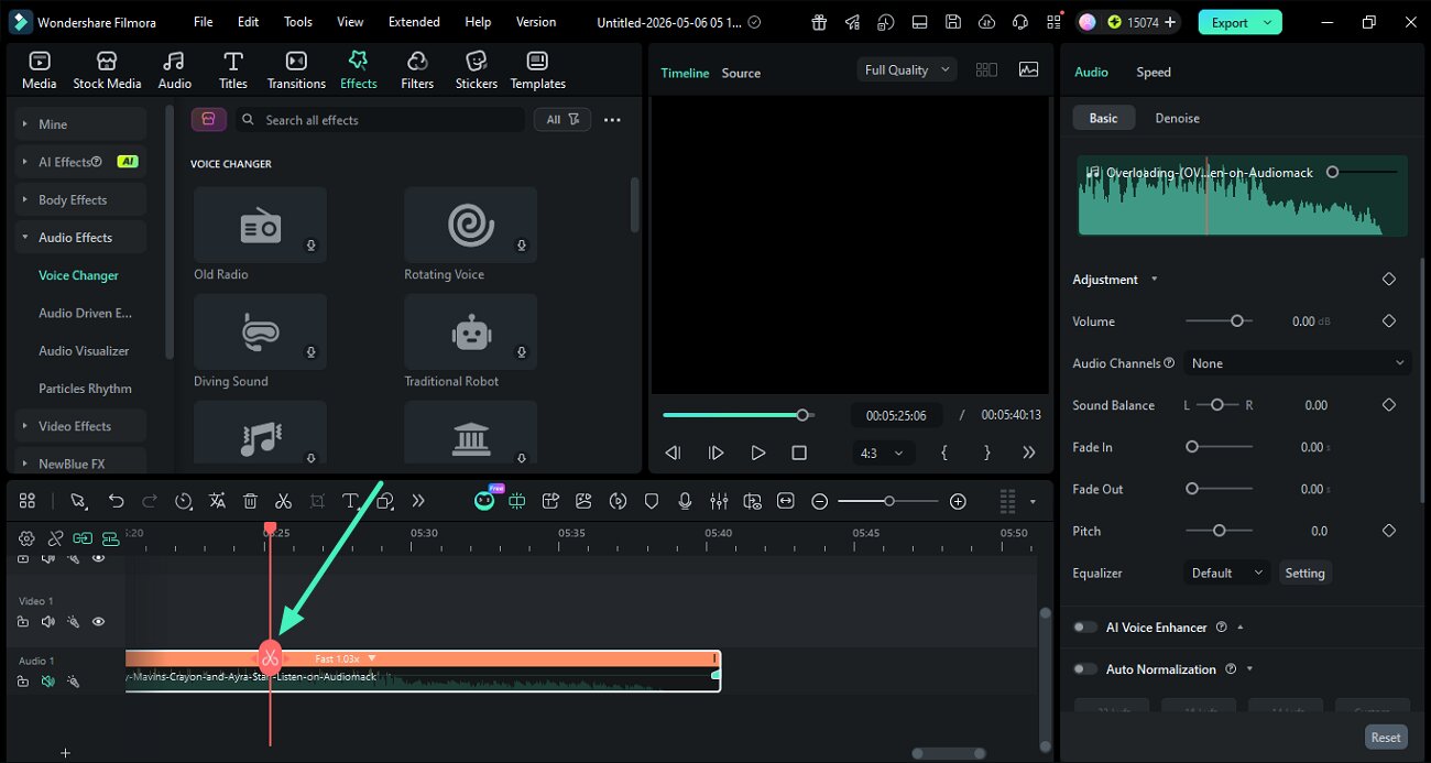 cut audio using scissors icon