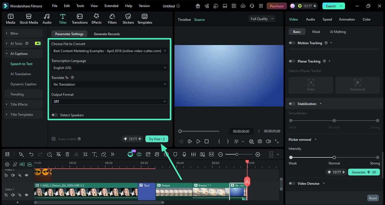 configure stt settings and generate text