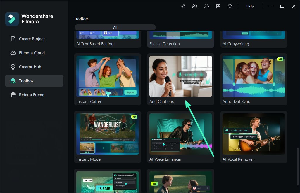 access from toolbox on homepage