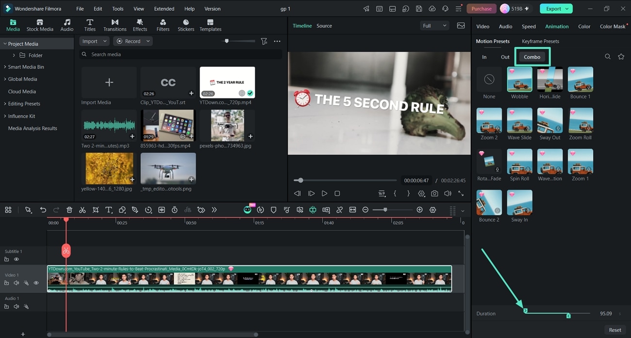 use combo animation filmora presets