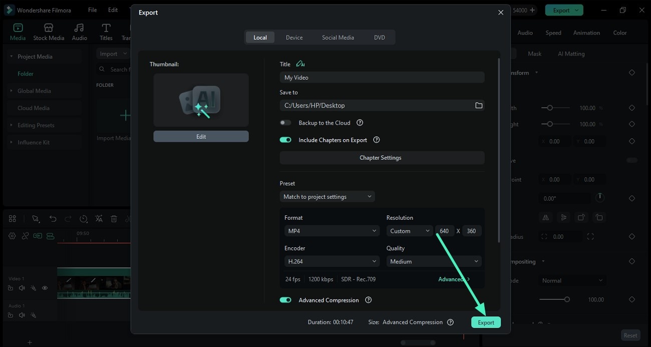 export the video with chapters