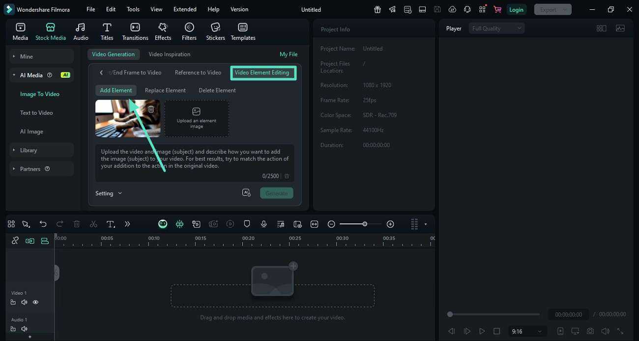 select add element add video