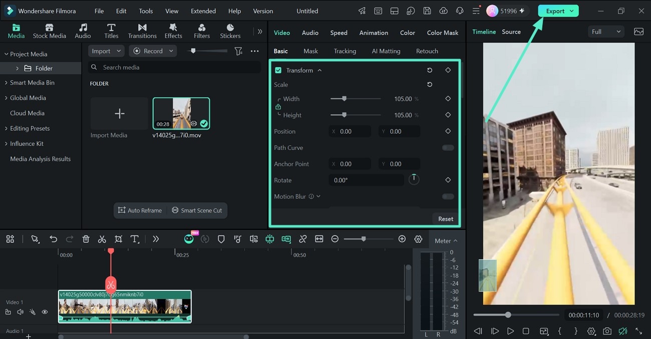 Adjust the video frame and export