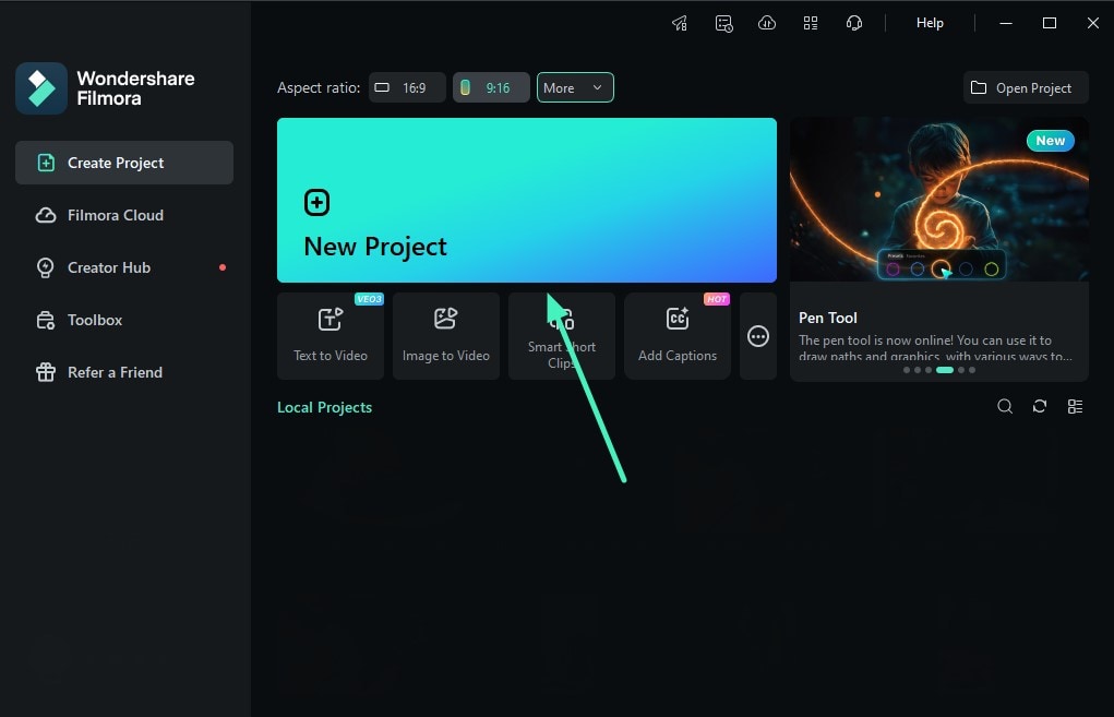 create new filmora project