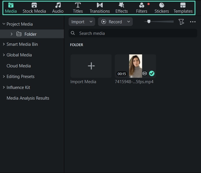 Media Panel in Filmora for Windows