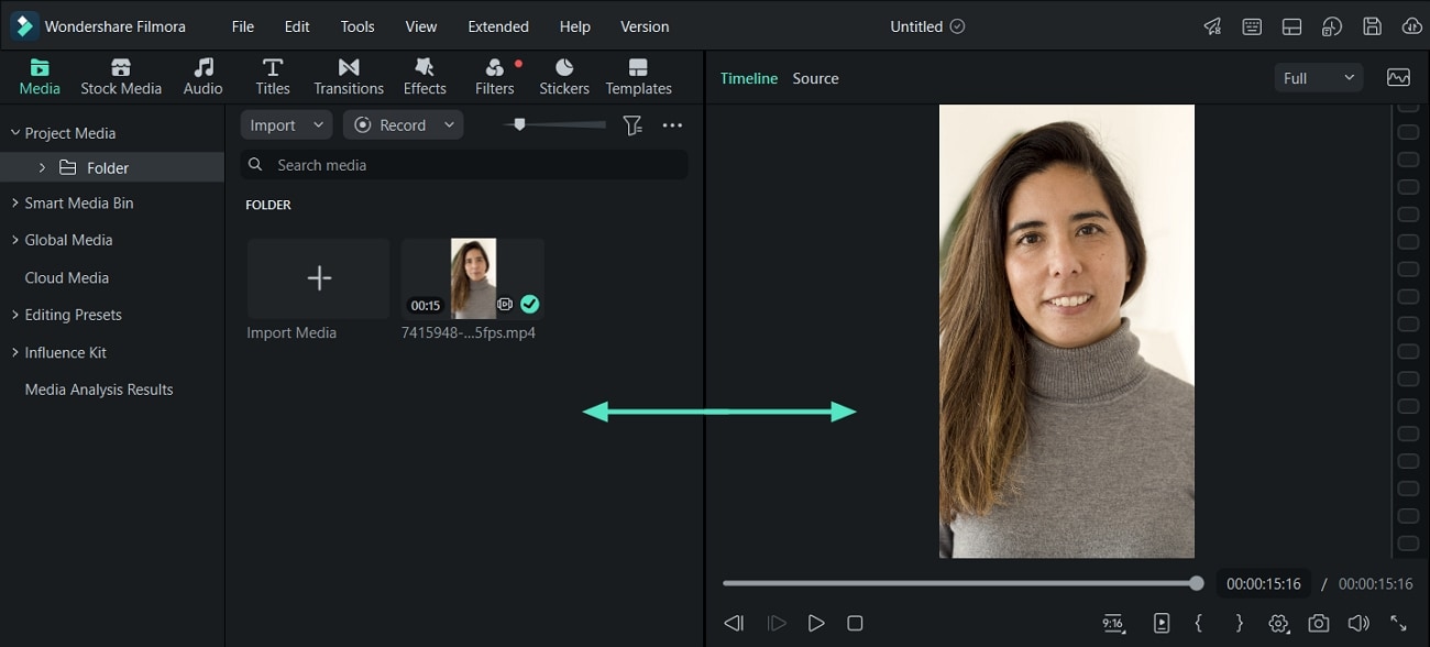 Resizing panel groups in Filmora for Windows