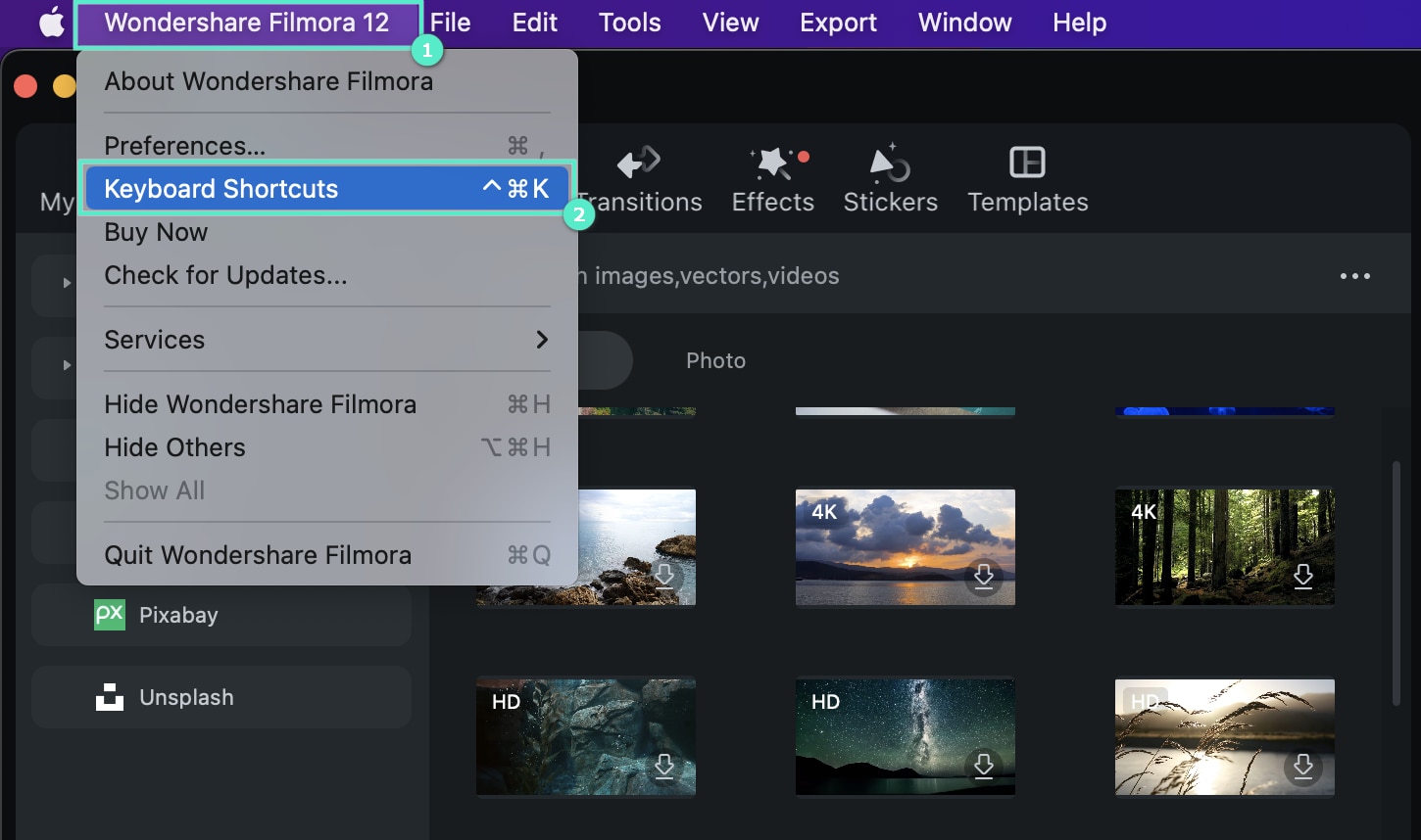 find the keyboard shortcuts in Filmora mac