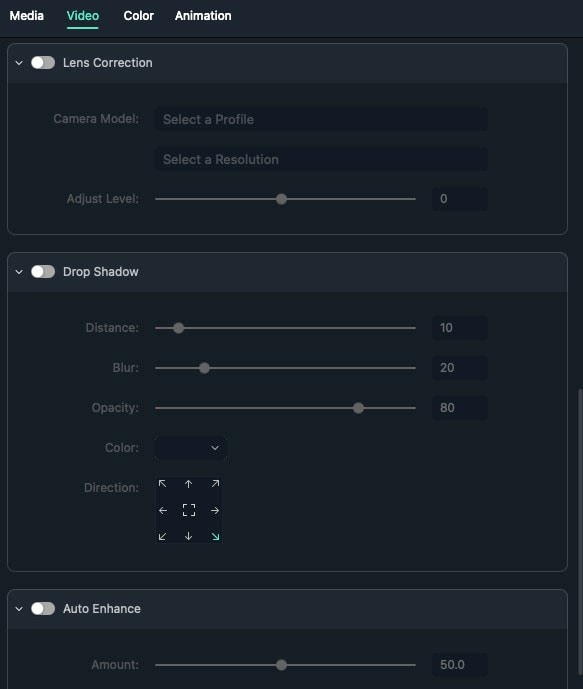 len correction settings