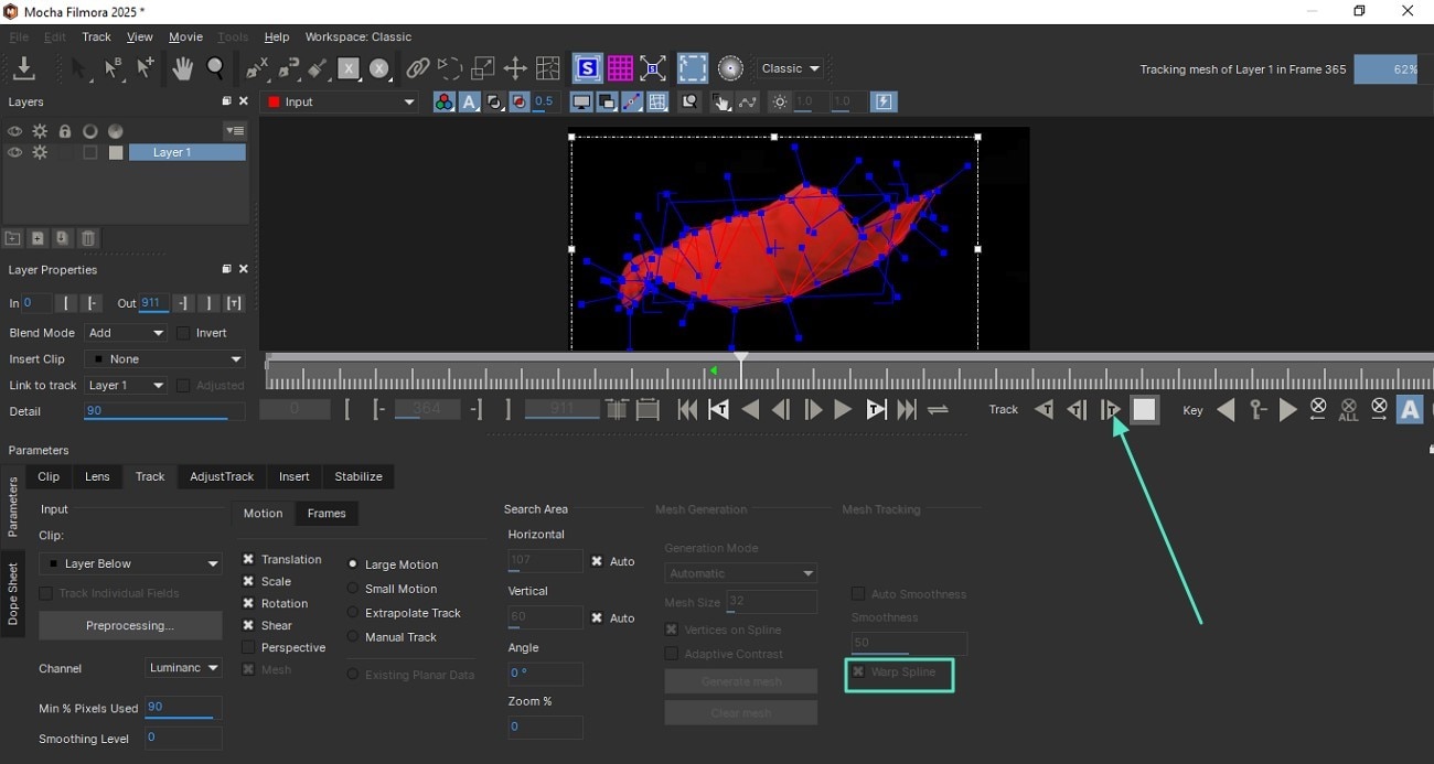 choose wrap spline and track forward