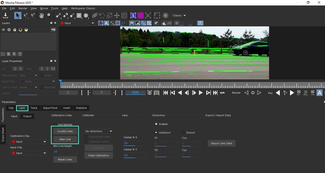 locate lines through lens