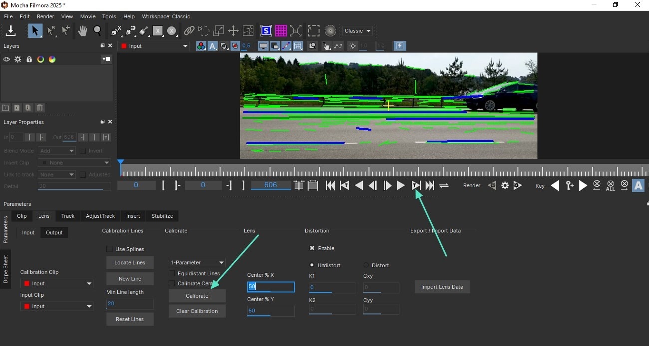 calibrate lines hit track forward button