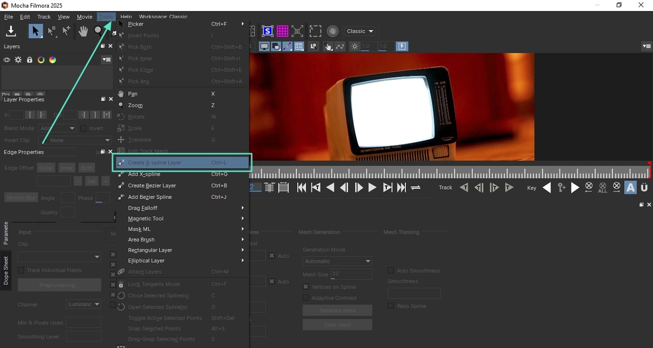 create x-spline layer mocha ui