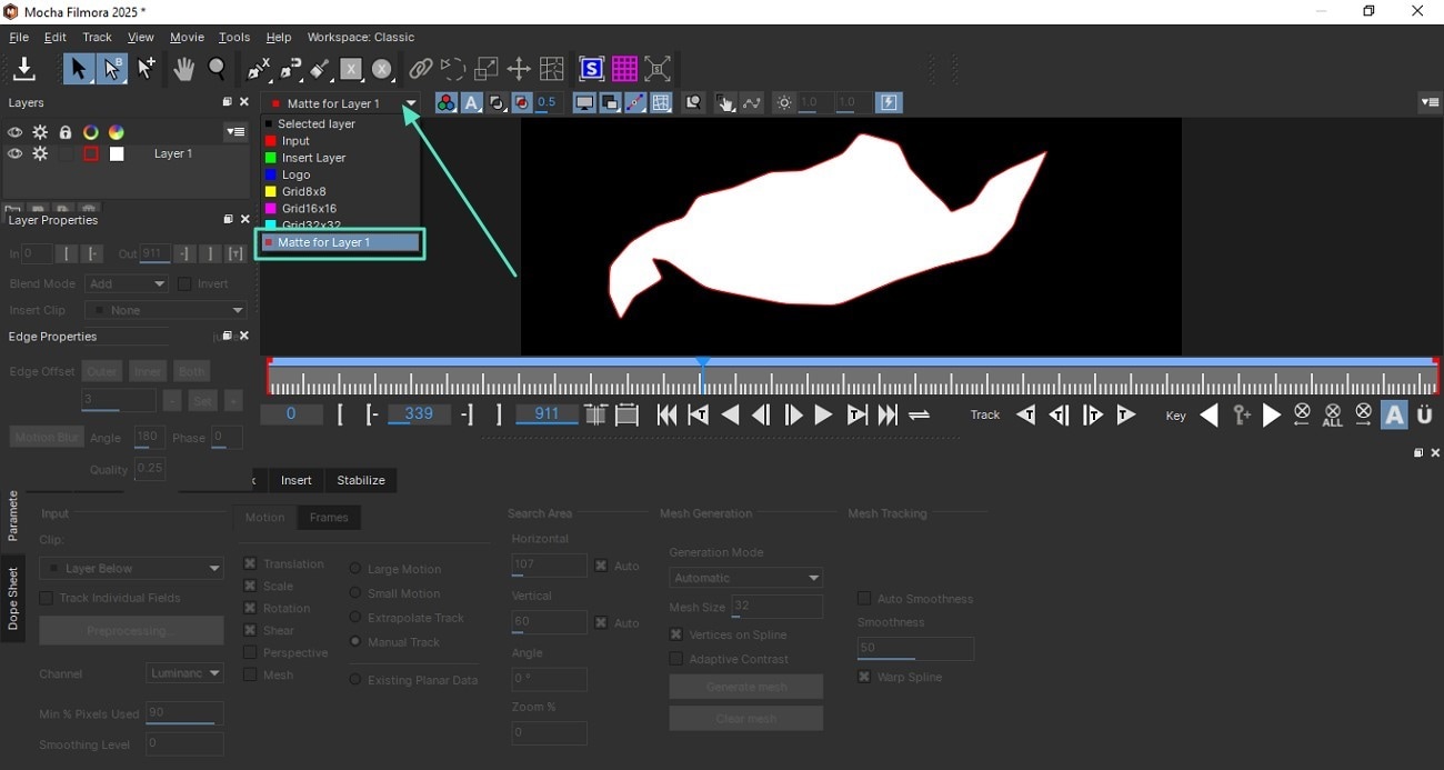 use matte on layer created