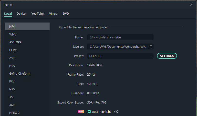 click on export button