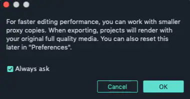 create proxy in Filmora for Mac