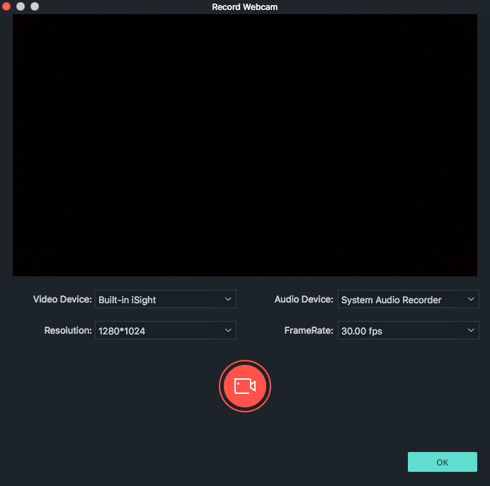 record webcam in Filmora9 for Mac
