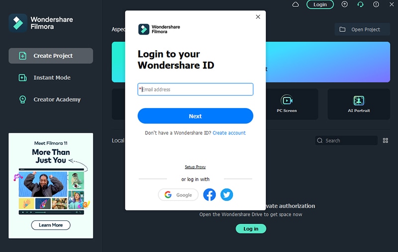 Log in with Wondershare ID