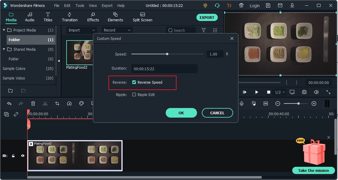 reverse video from toolbar in filmora version 9.0