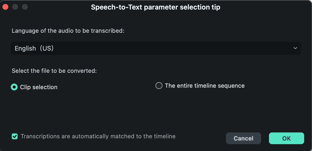 Suggerimento per la selezione dei parametri del Speech to Text.