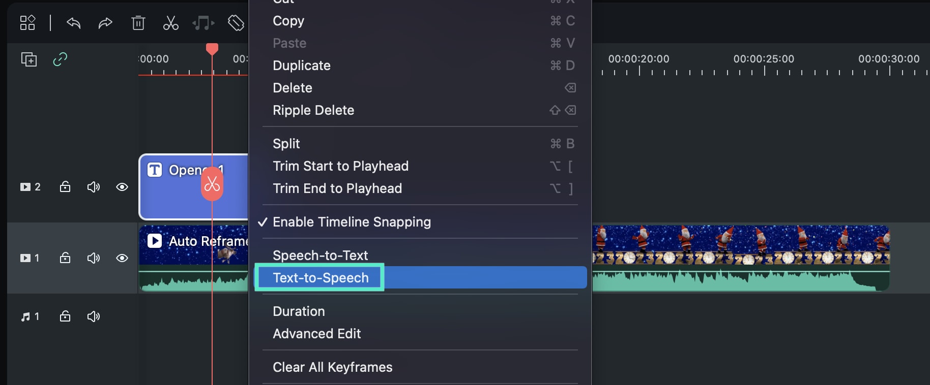 Timeline Text-to-Speech di Mac