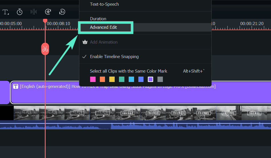 اختيار SRT Clip