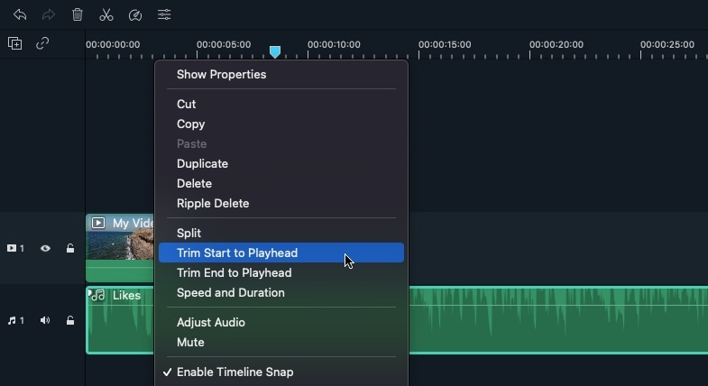 trim start or end to playhead