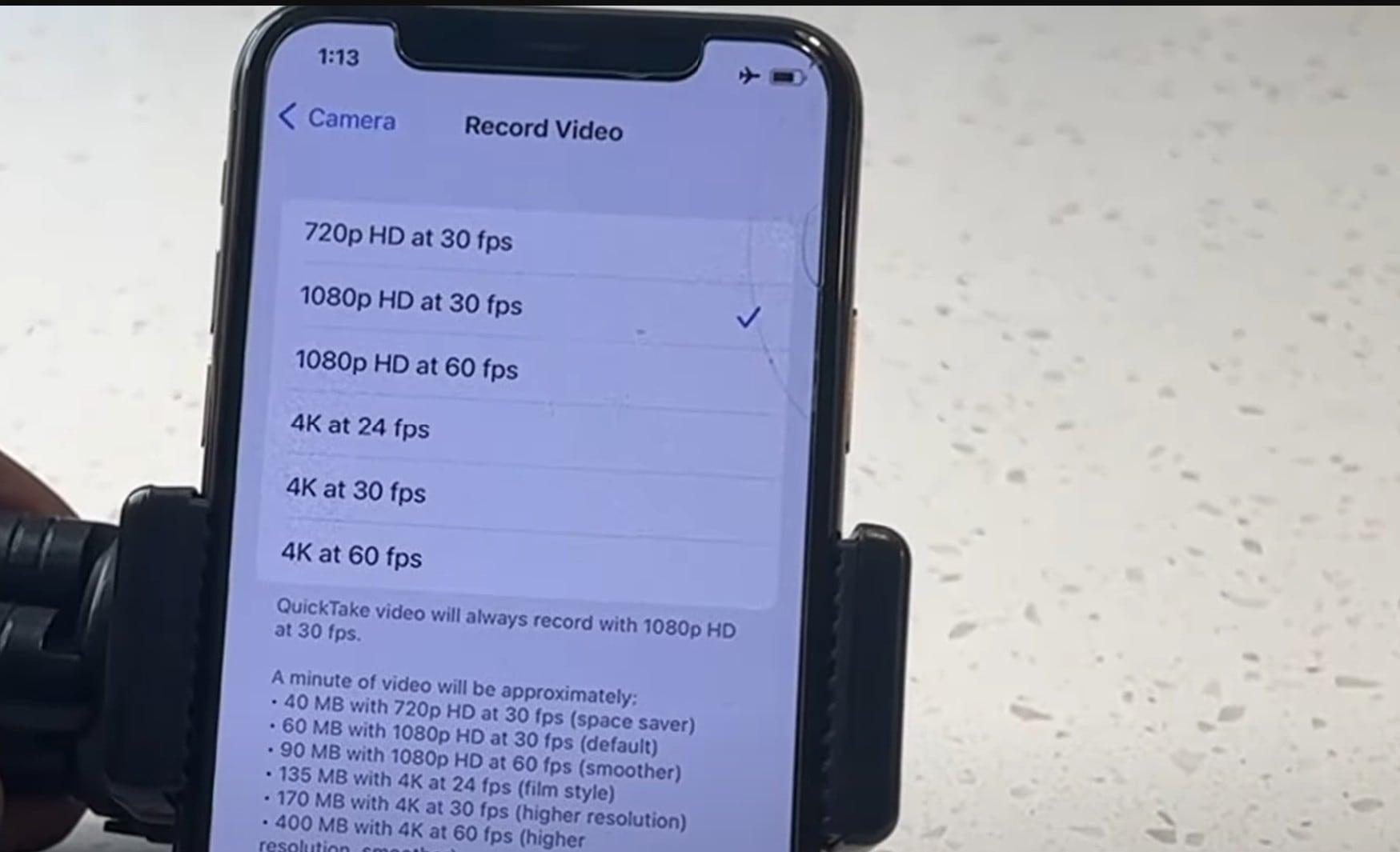 setting video recording quality