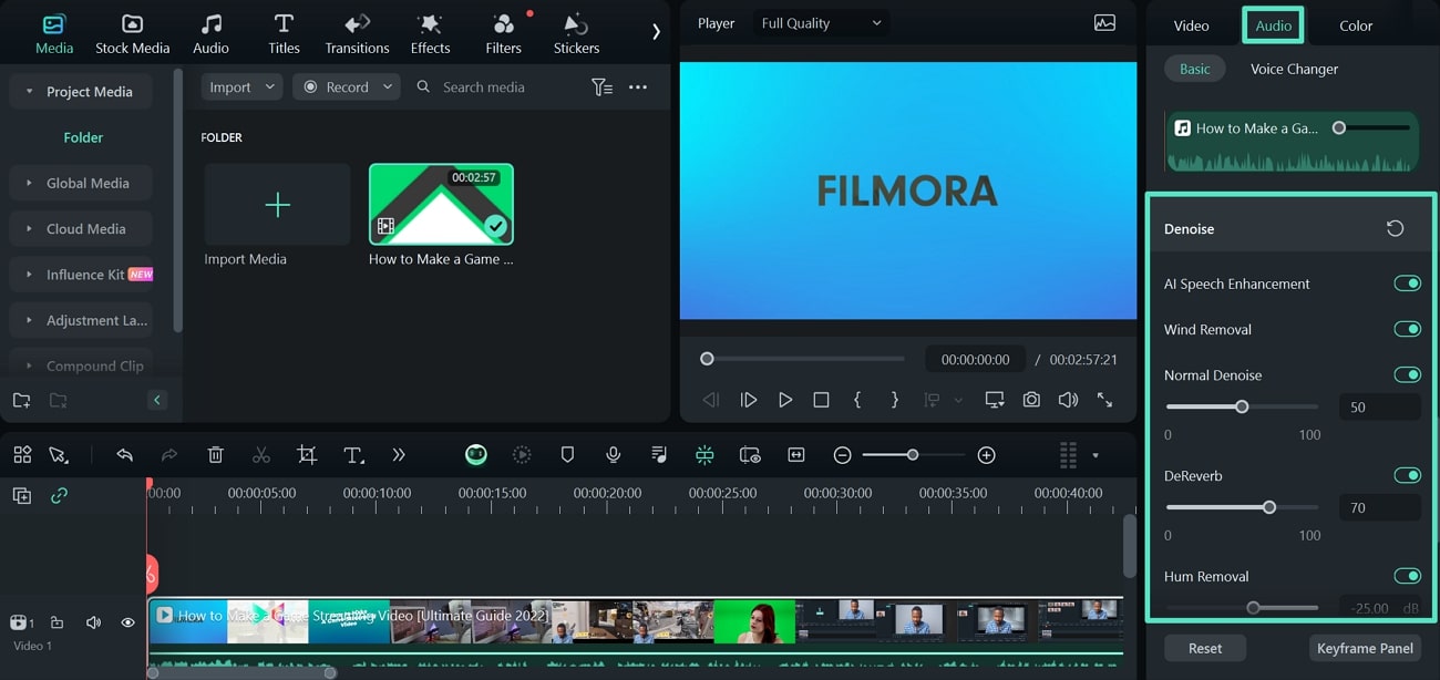 denoise audio with filmora