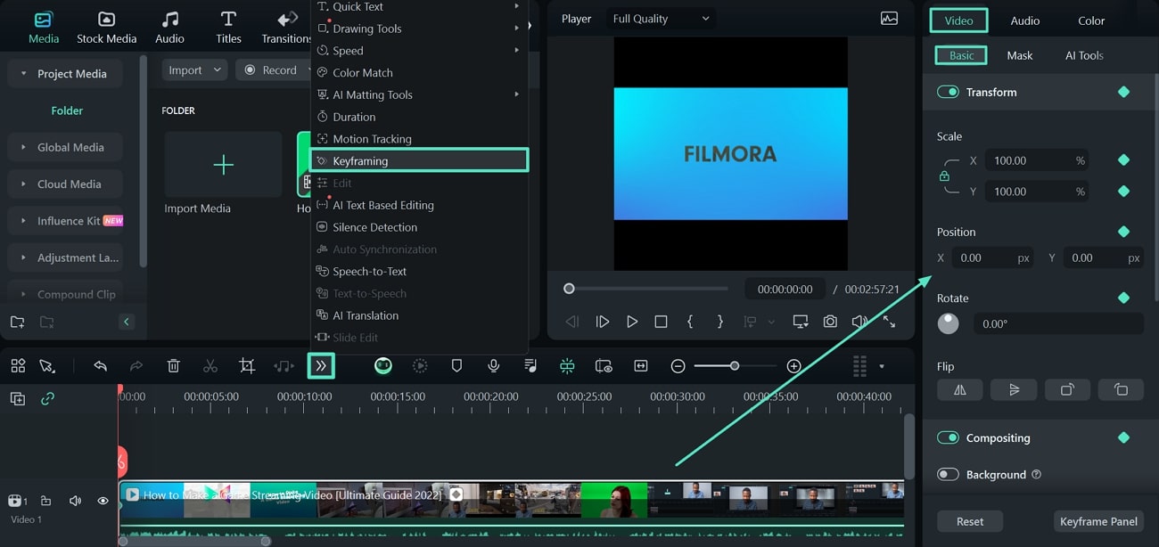 aplicar fotogramas clave en la línea de tiempo de video