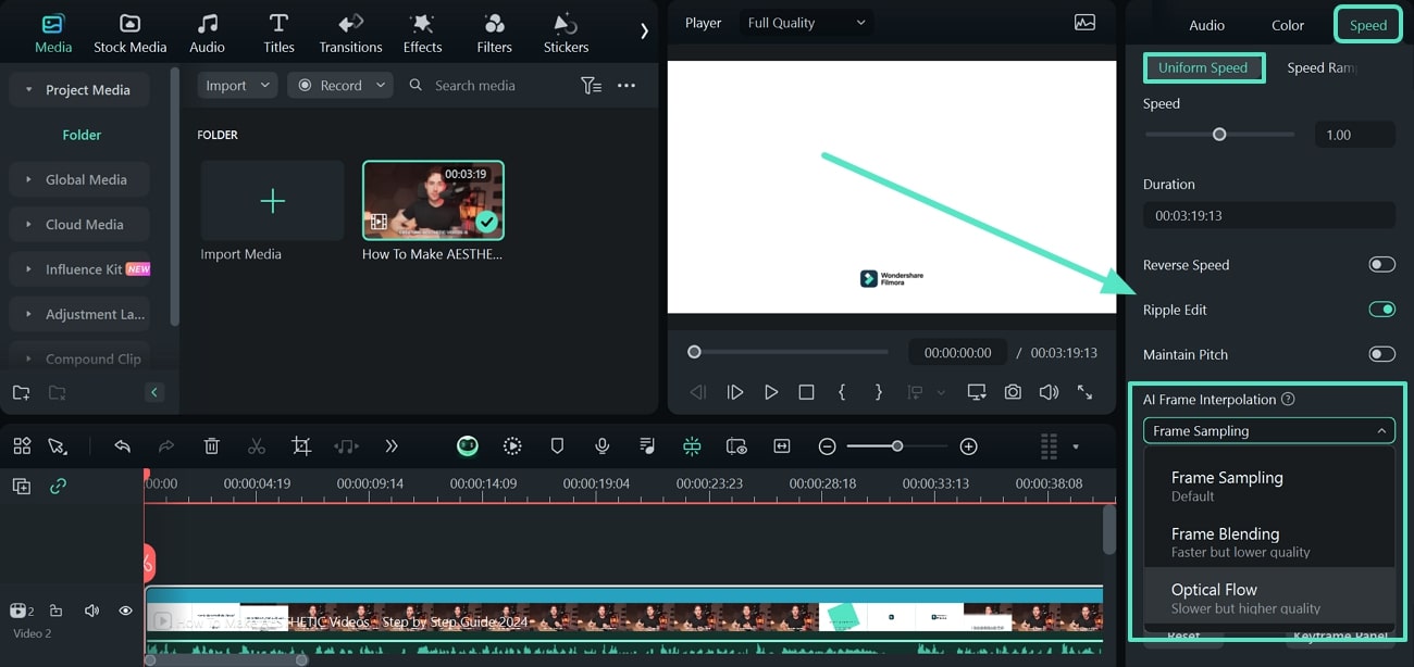 perform ai frame interpolation filmora